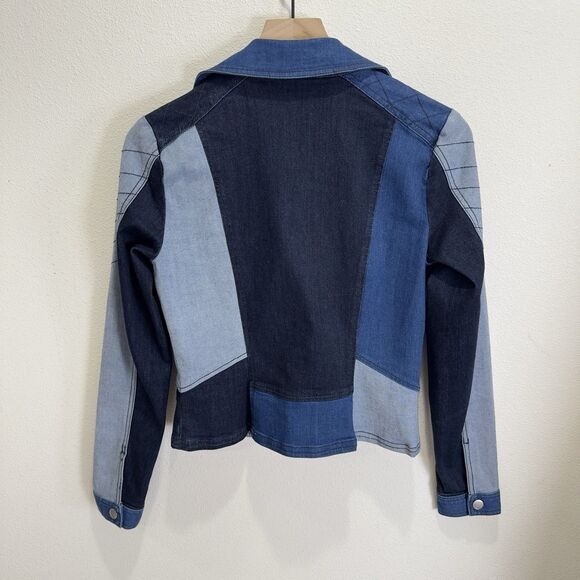 Denim Patchwork Moto Jacket Womens XS Blue Moto Festival‎ Y2K Western Cowgirl - Picture 8 of 16